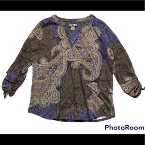 Caribbean Joe Paisley Print V neck Blouse size Large